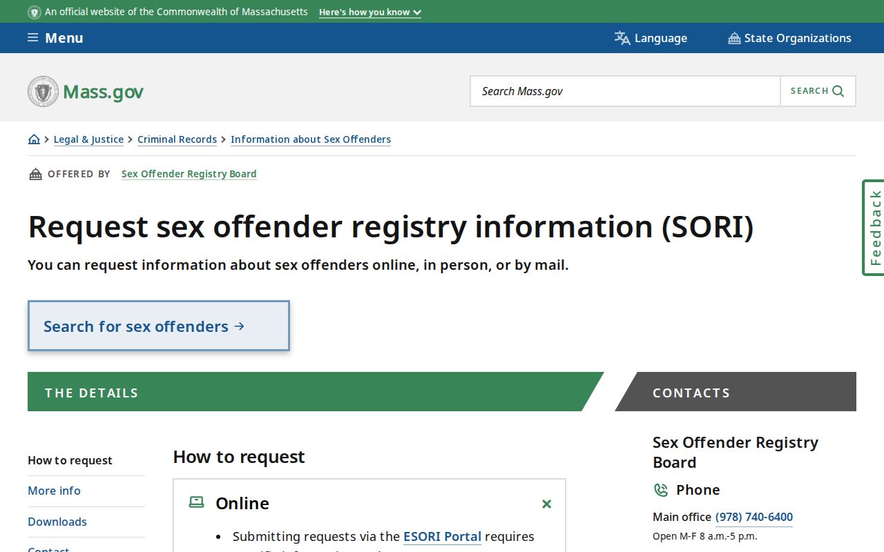 Northampton resident lookup reference for the Massachusetts SORI request process