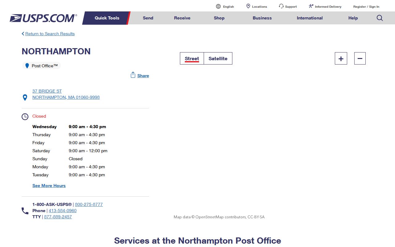 Northampton ZIP code directory reference showing the USPS Northampton post office